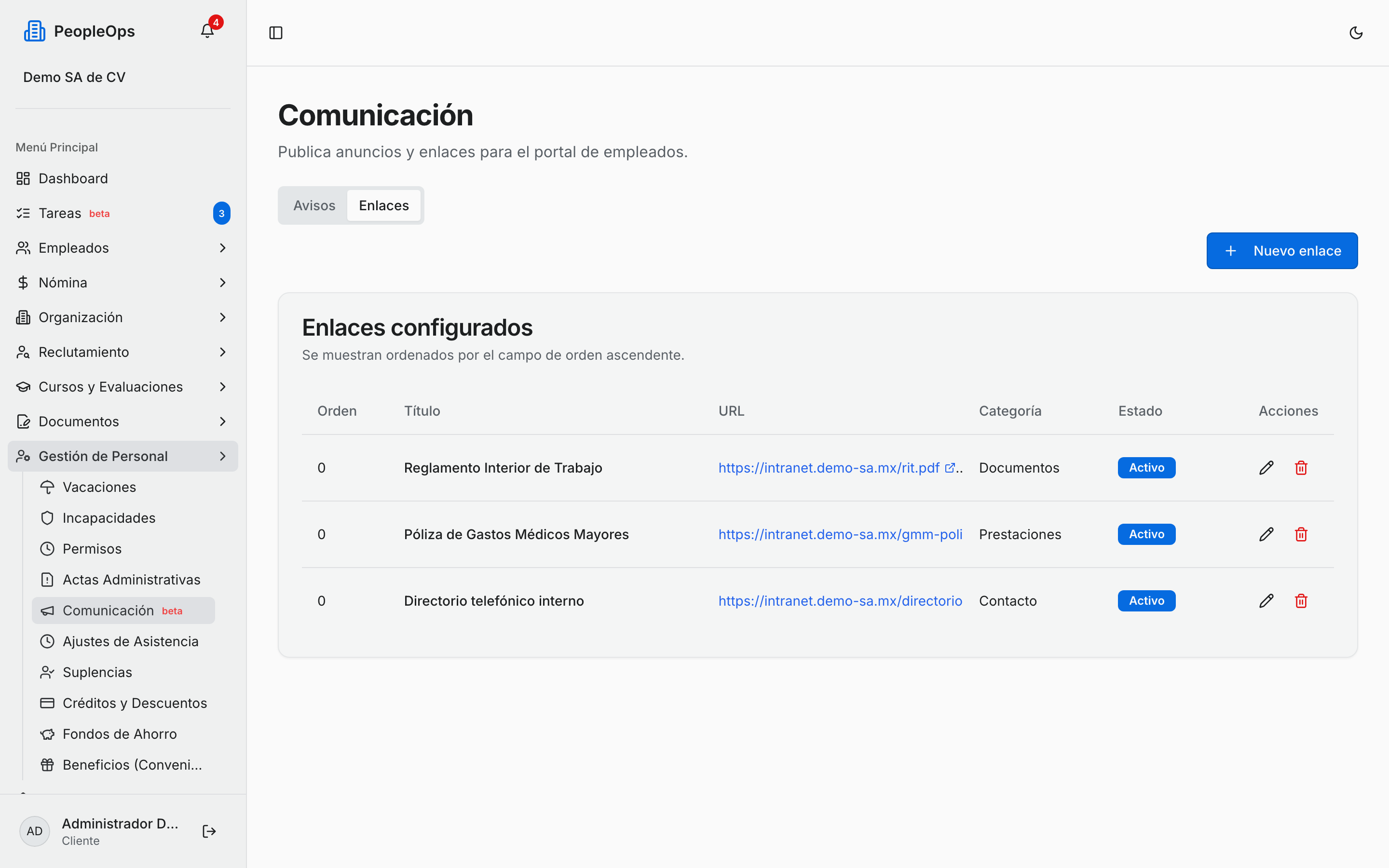 Los enlaces publicados para tus empleados