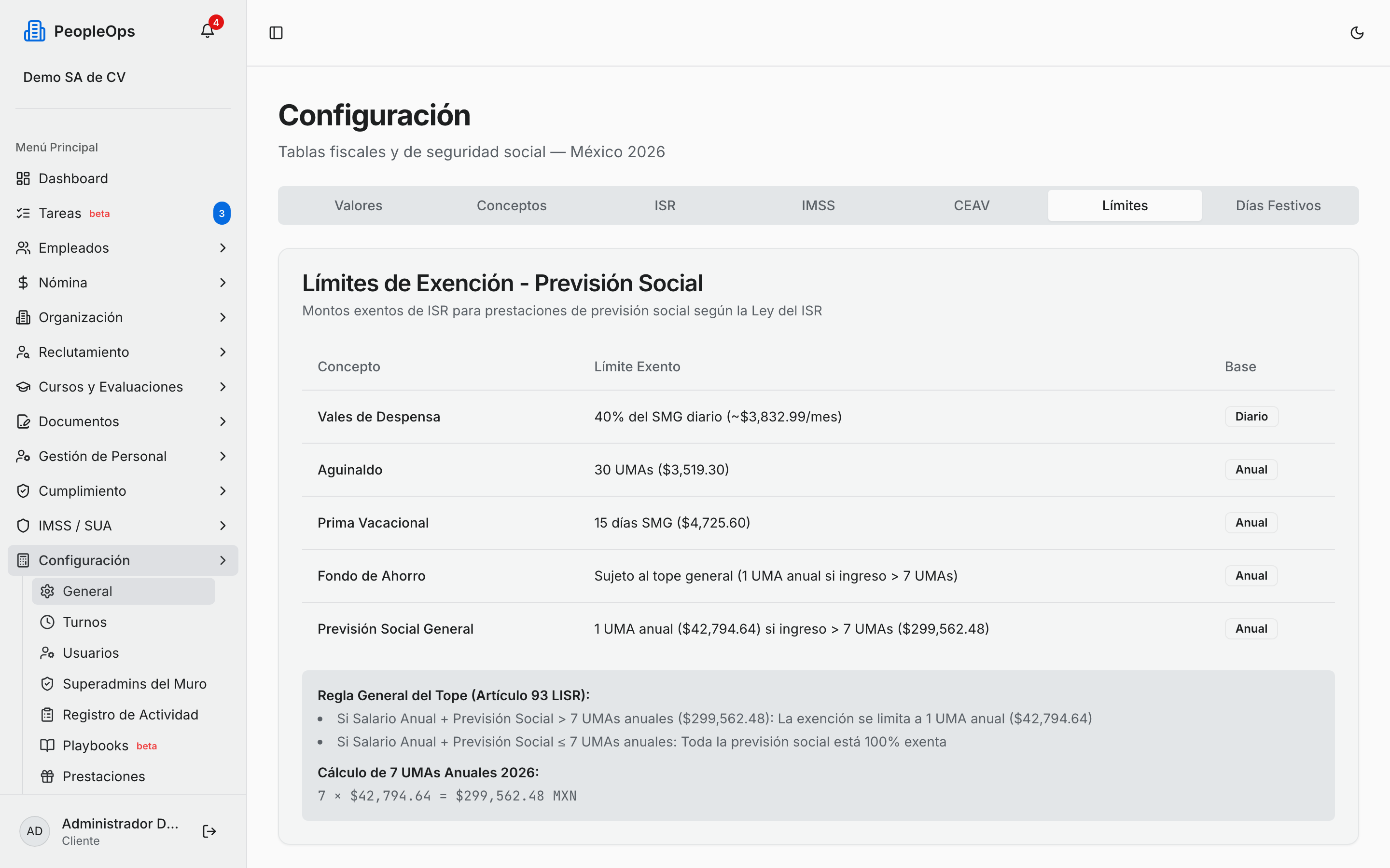 Topes de exención de la previsión social, calculados con la UMA y el salario mínimo vigentes