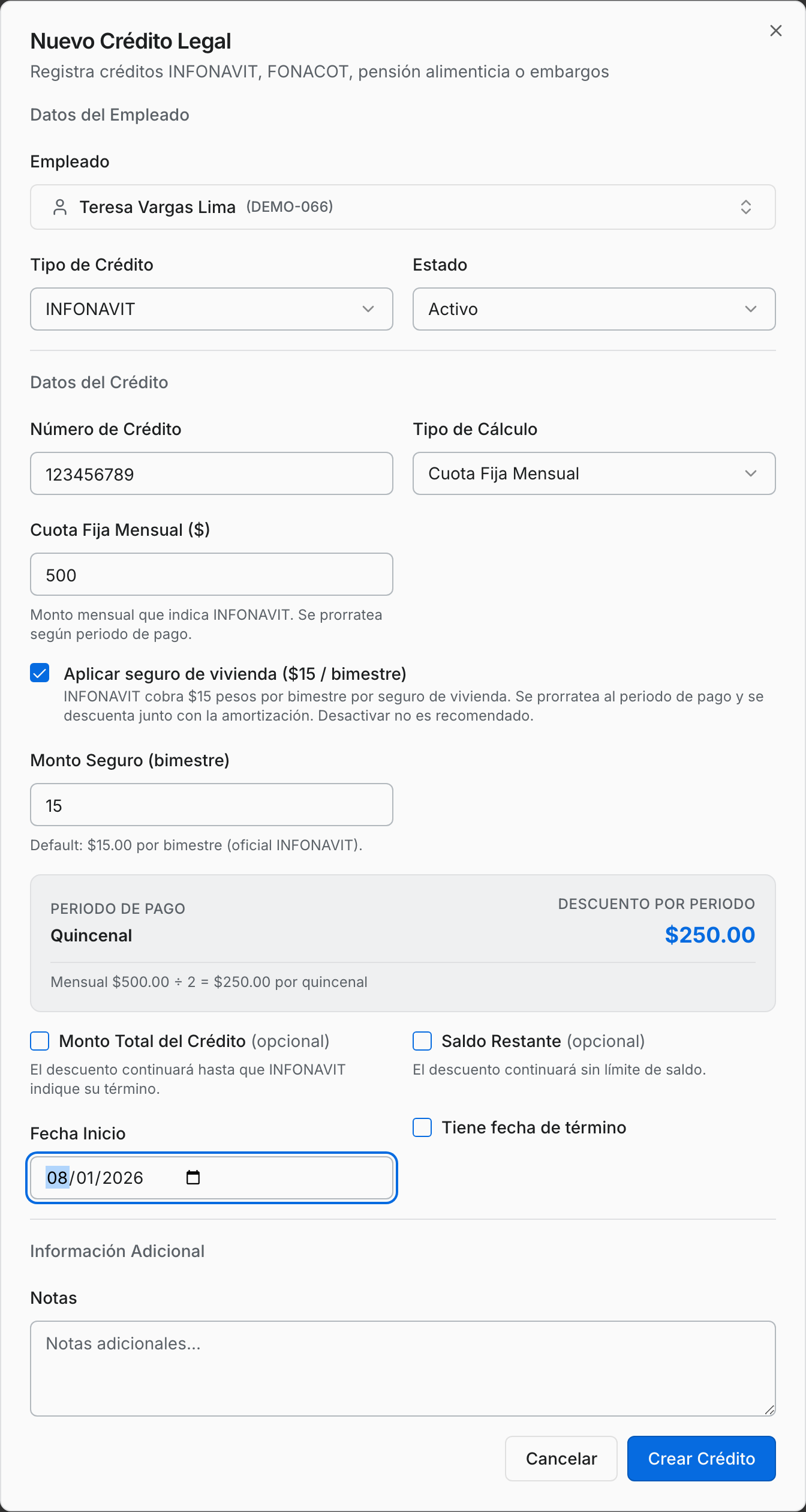 Formulario de un crédito legal