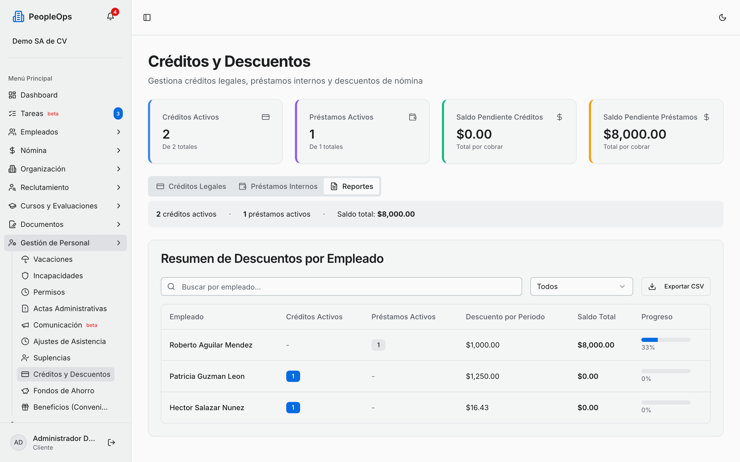 Reporte de descuentos por empleado