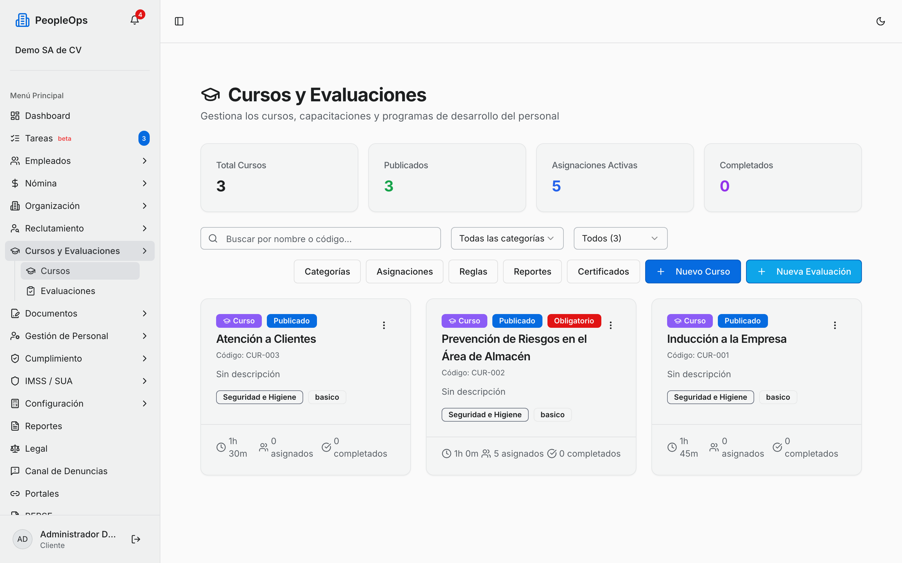 Listado de cursos publicados