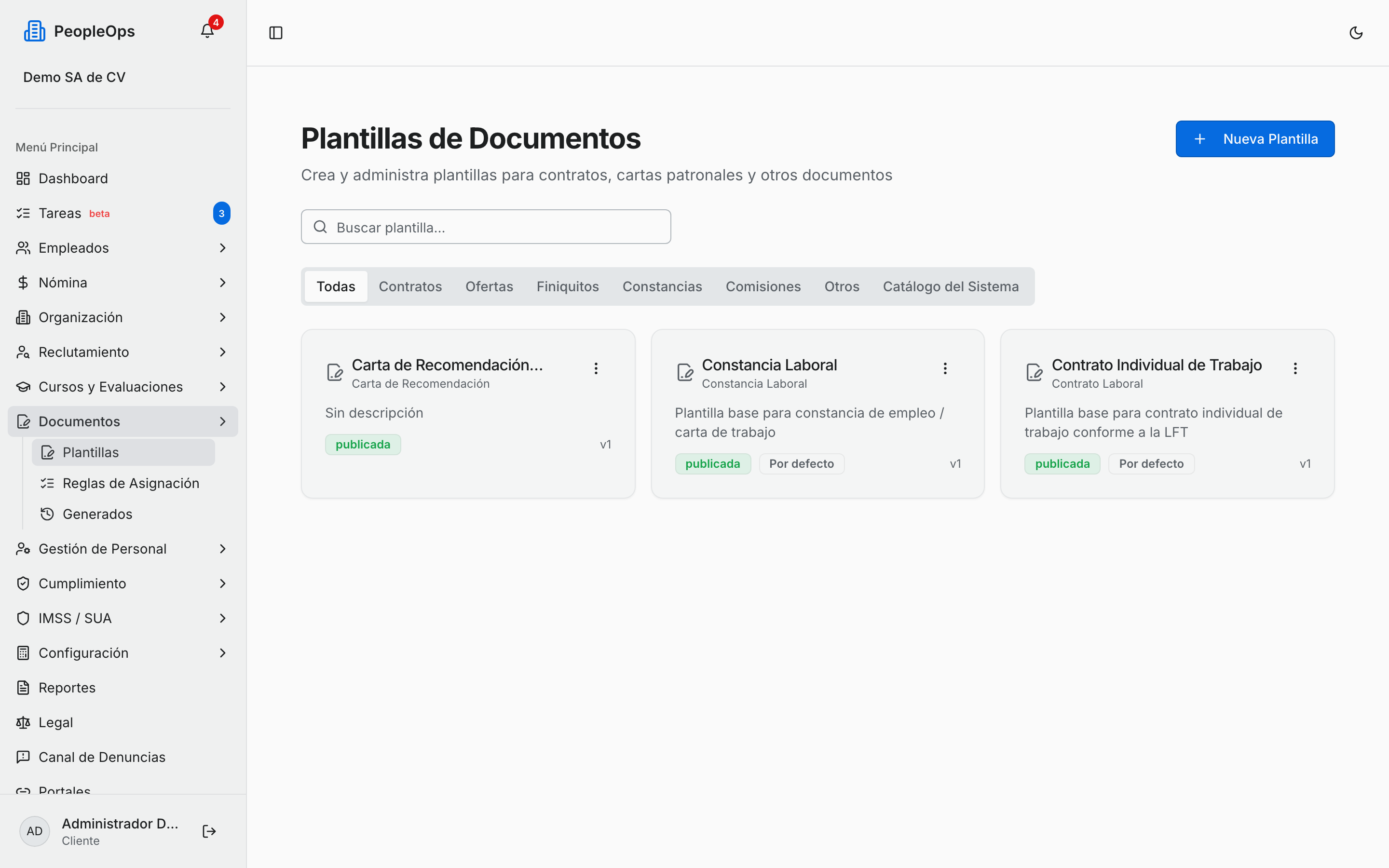 Listado de tus plantillas activas