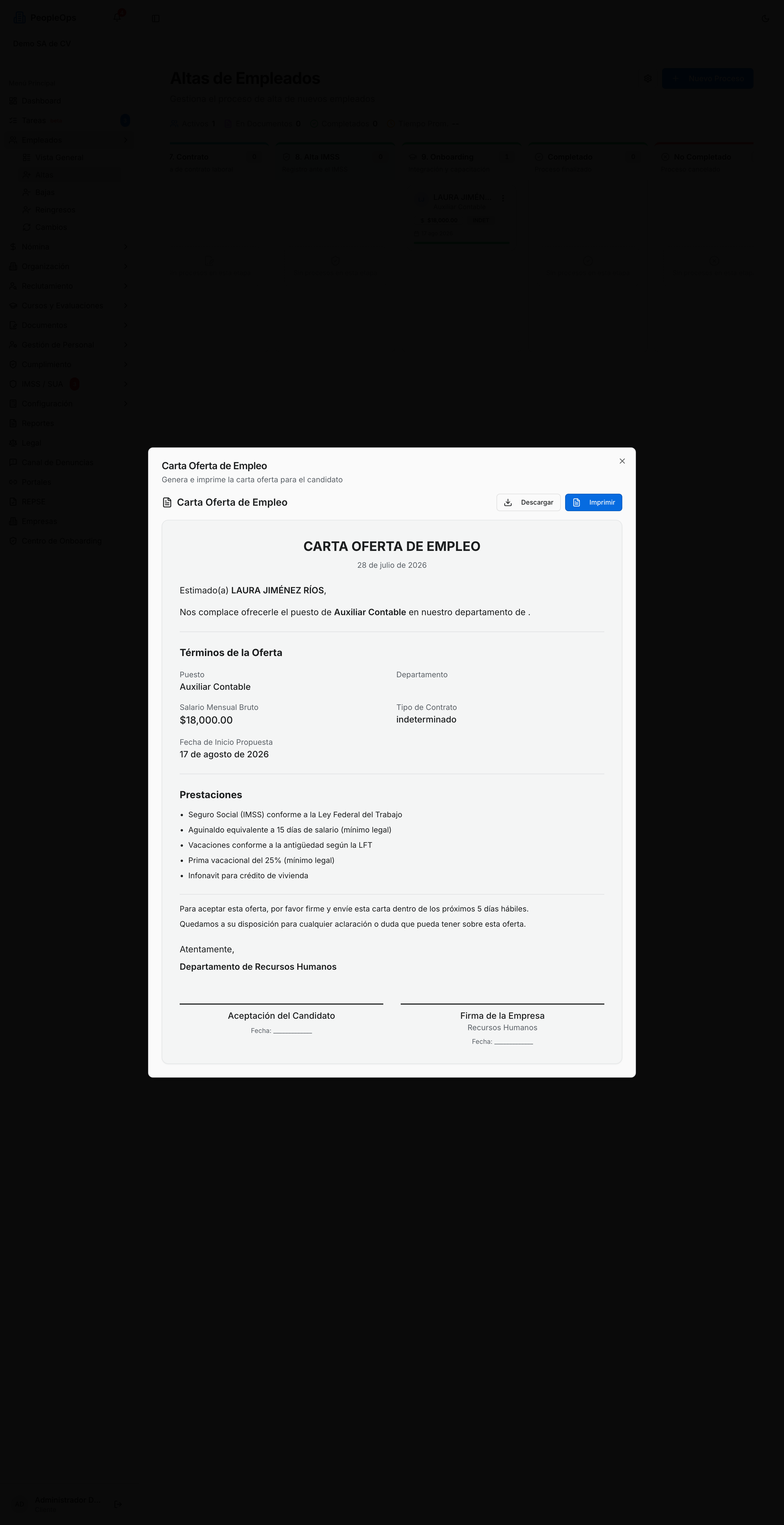 Carta oferta generada, lista para descargar o imprimir
