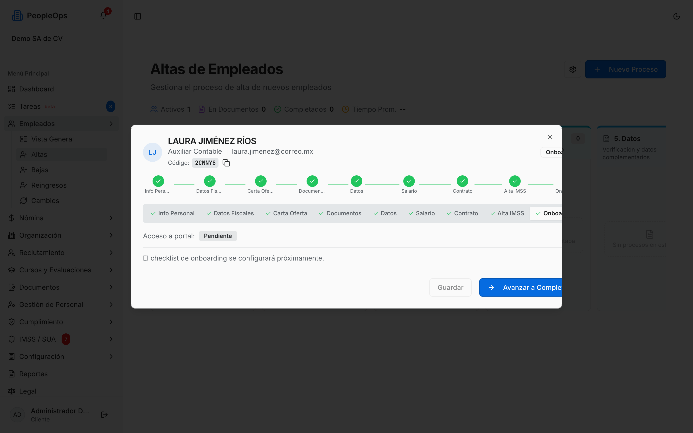 Etapa de onboarding del proceso de contratación