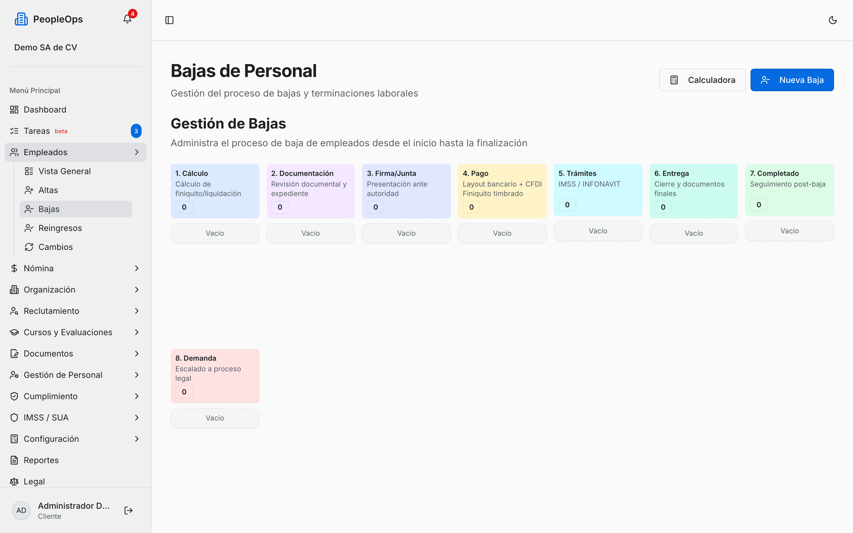 Tablero del proceso de bajas