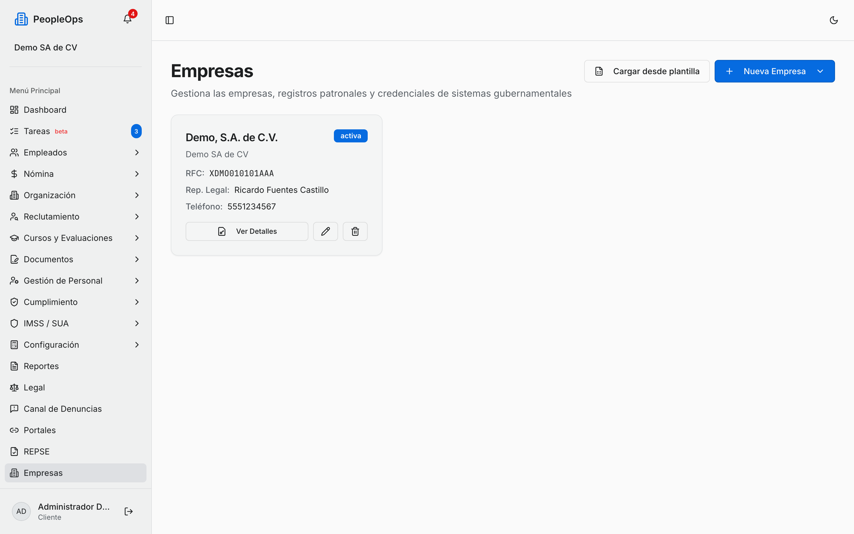 Listado de empresas registradas