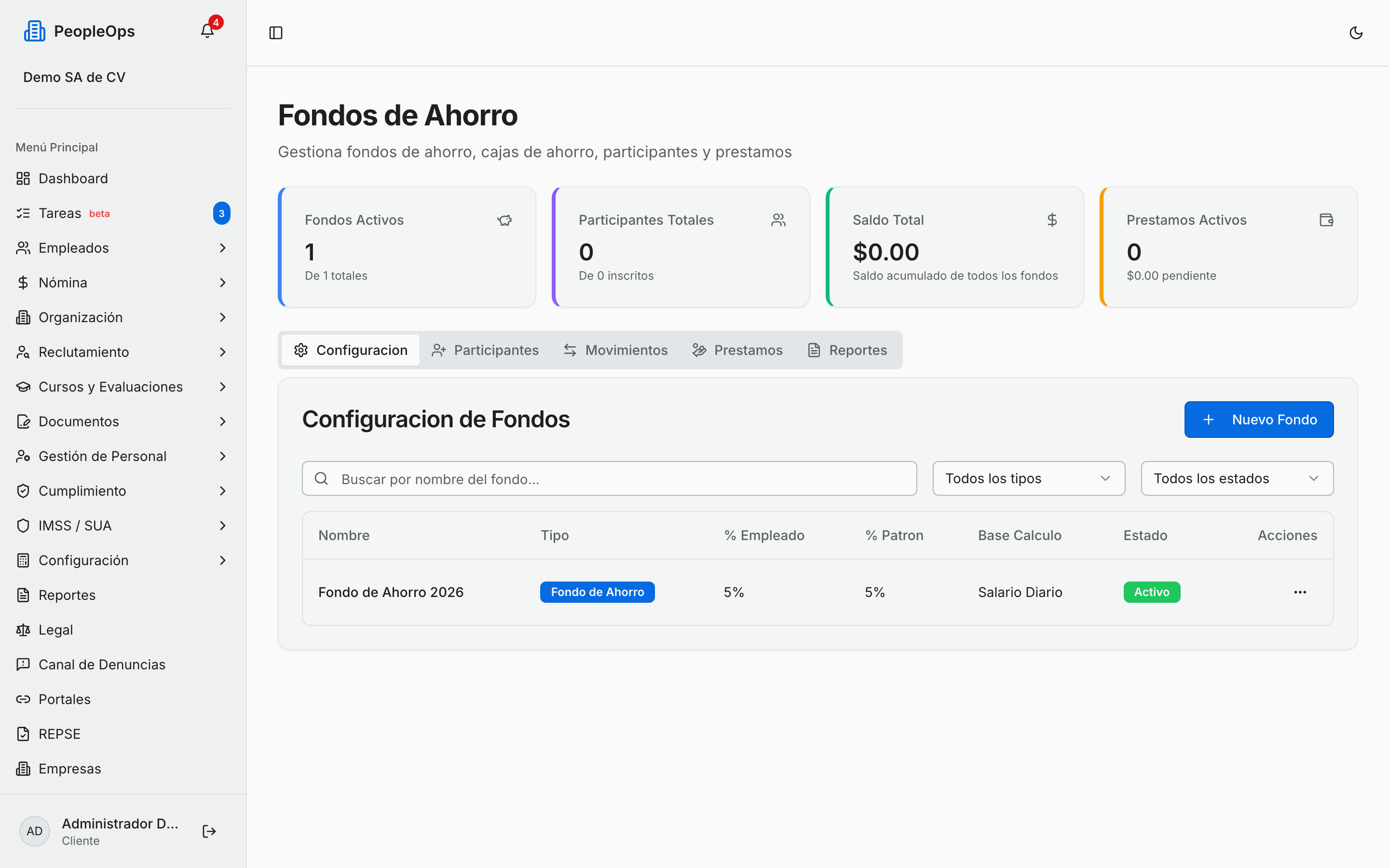 Fondo de ahorro configurado
