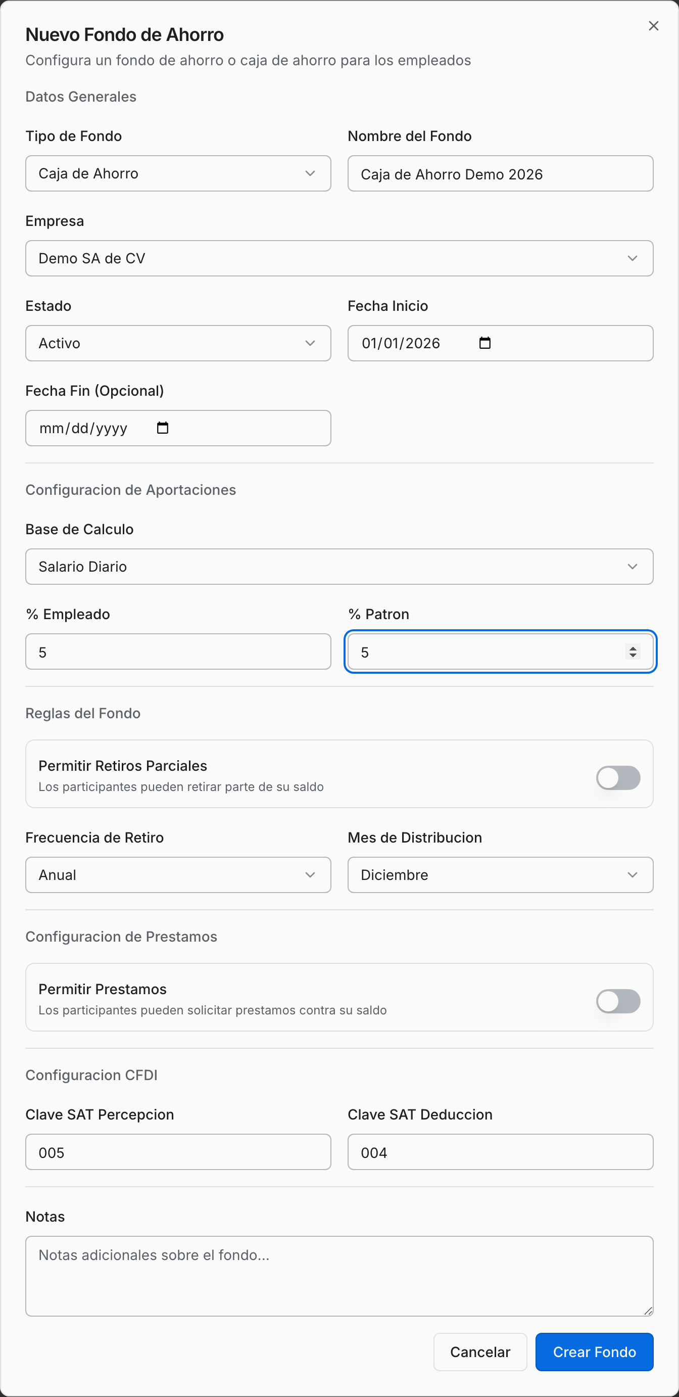 Formulario del fondo de ahorro