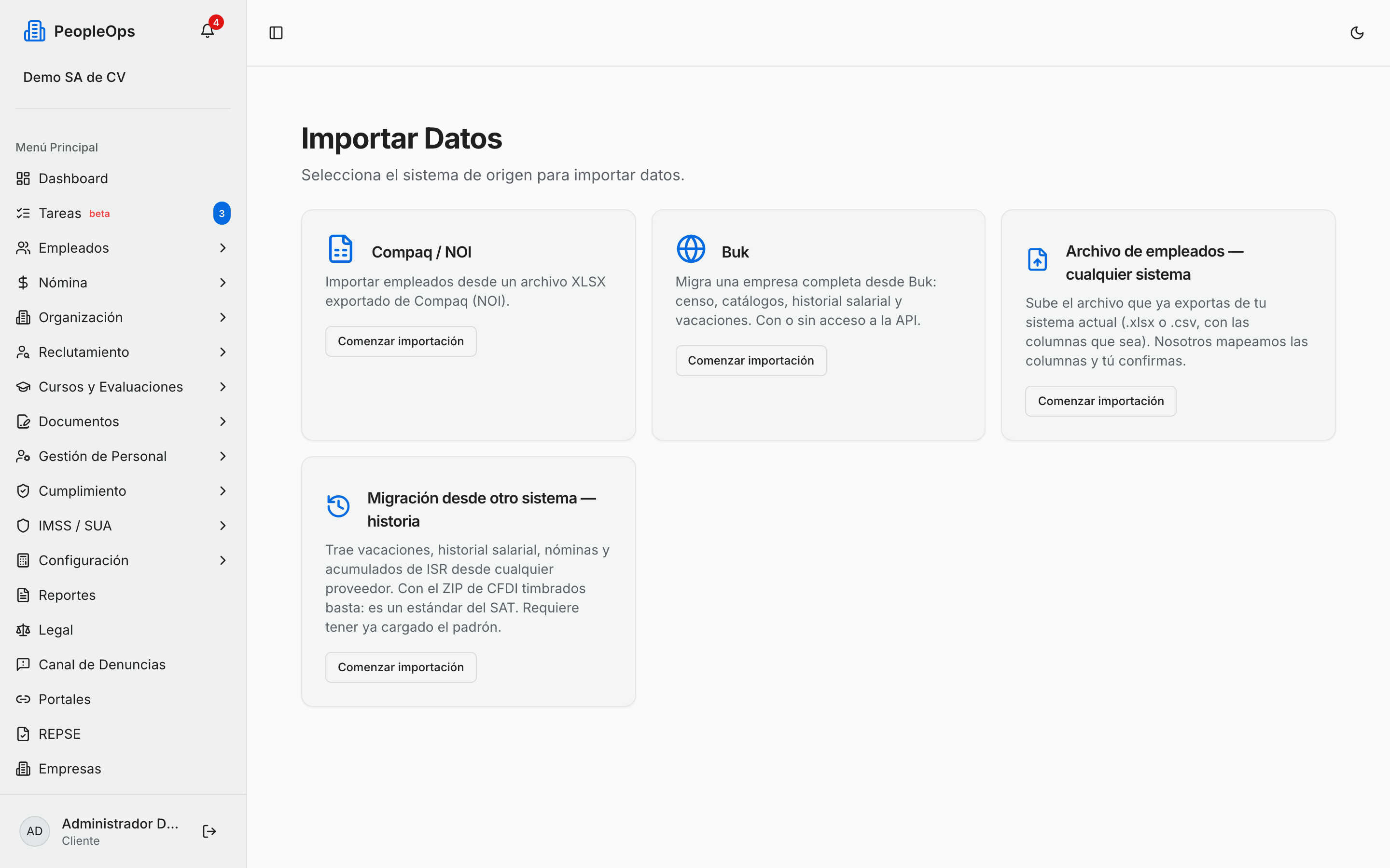 Las opciones de importación disponibles