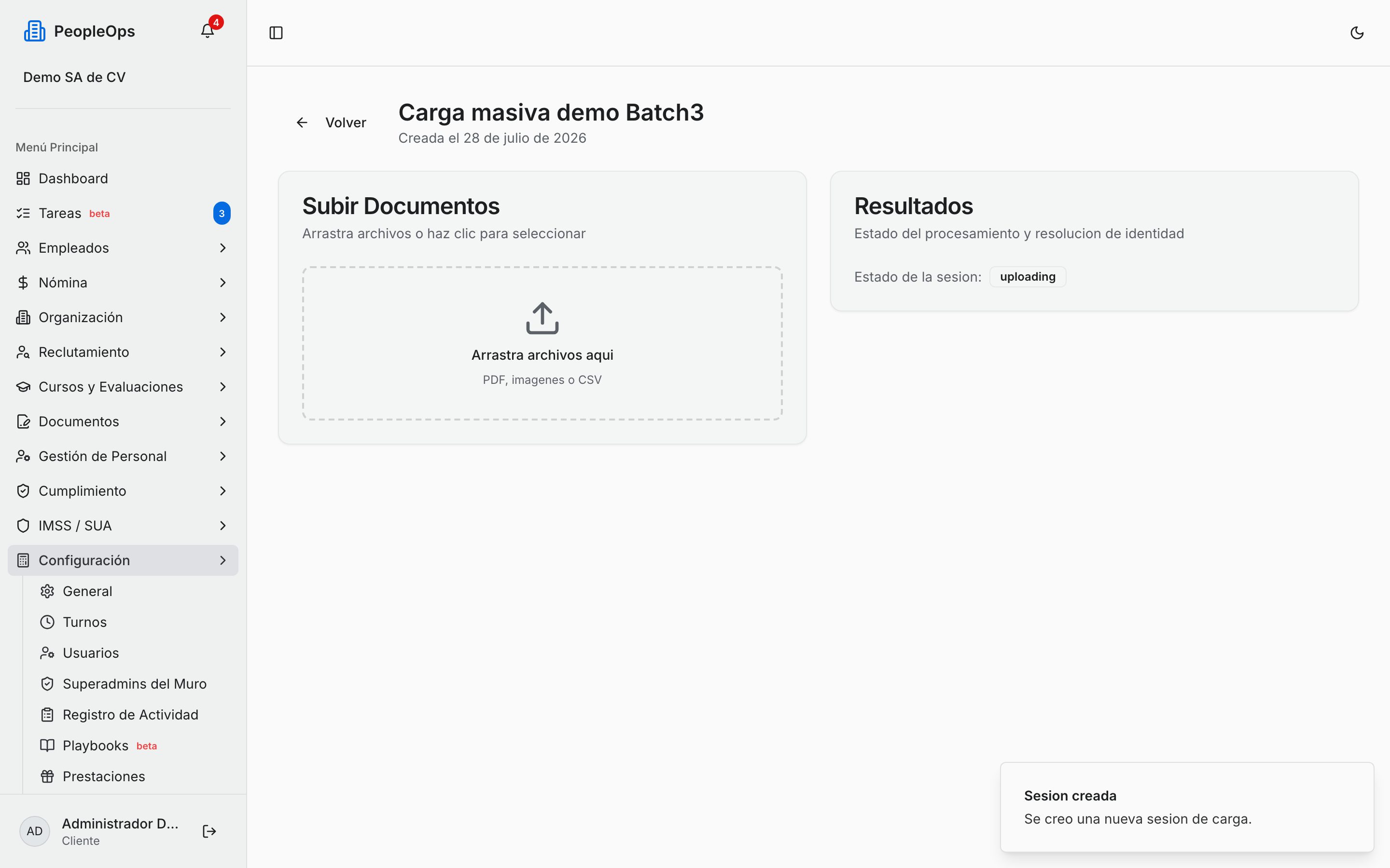 Carga masiva de documentos de empleados