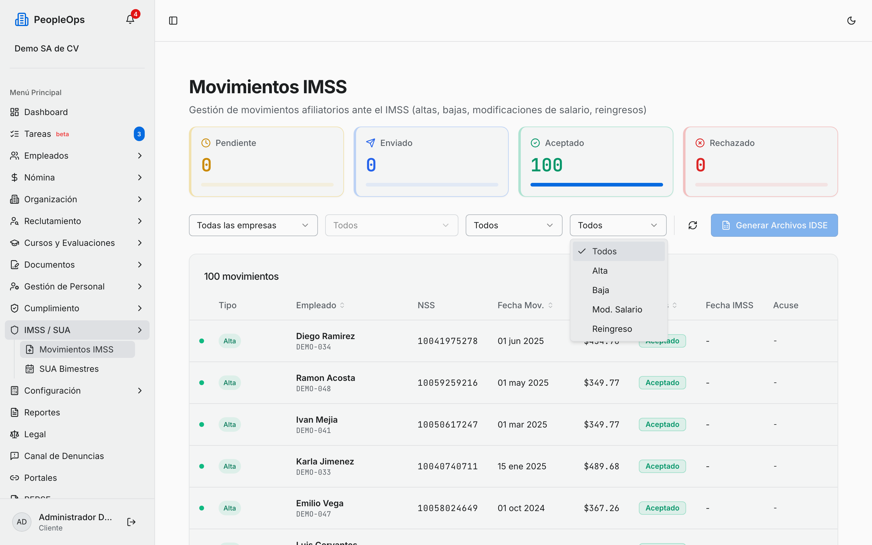Filtro por tipo de movimiento