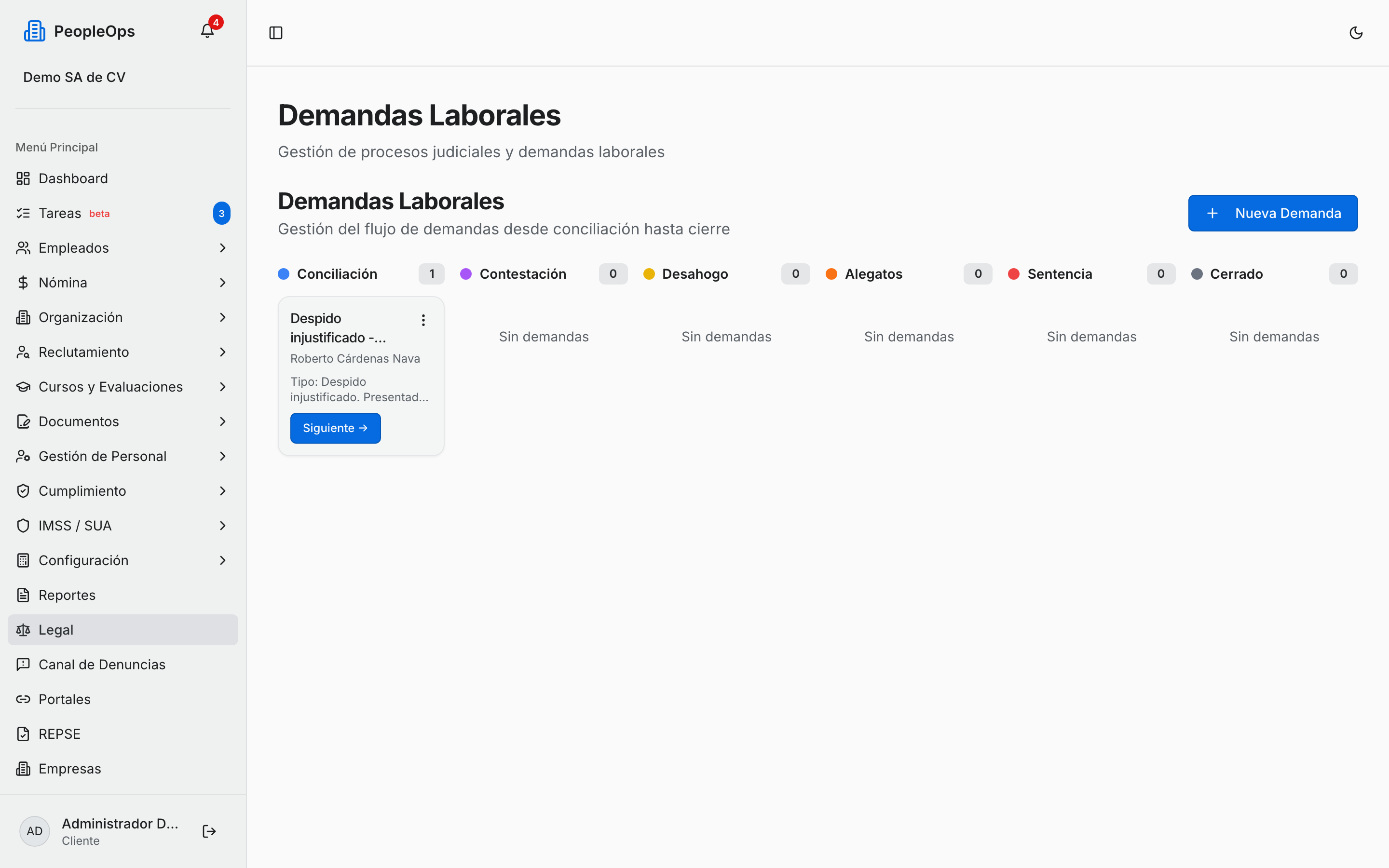 Tablero de demandas laborales