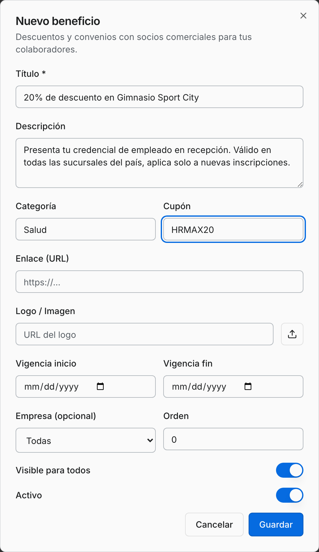 Formulario de nuevo beneficio