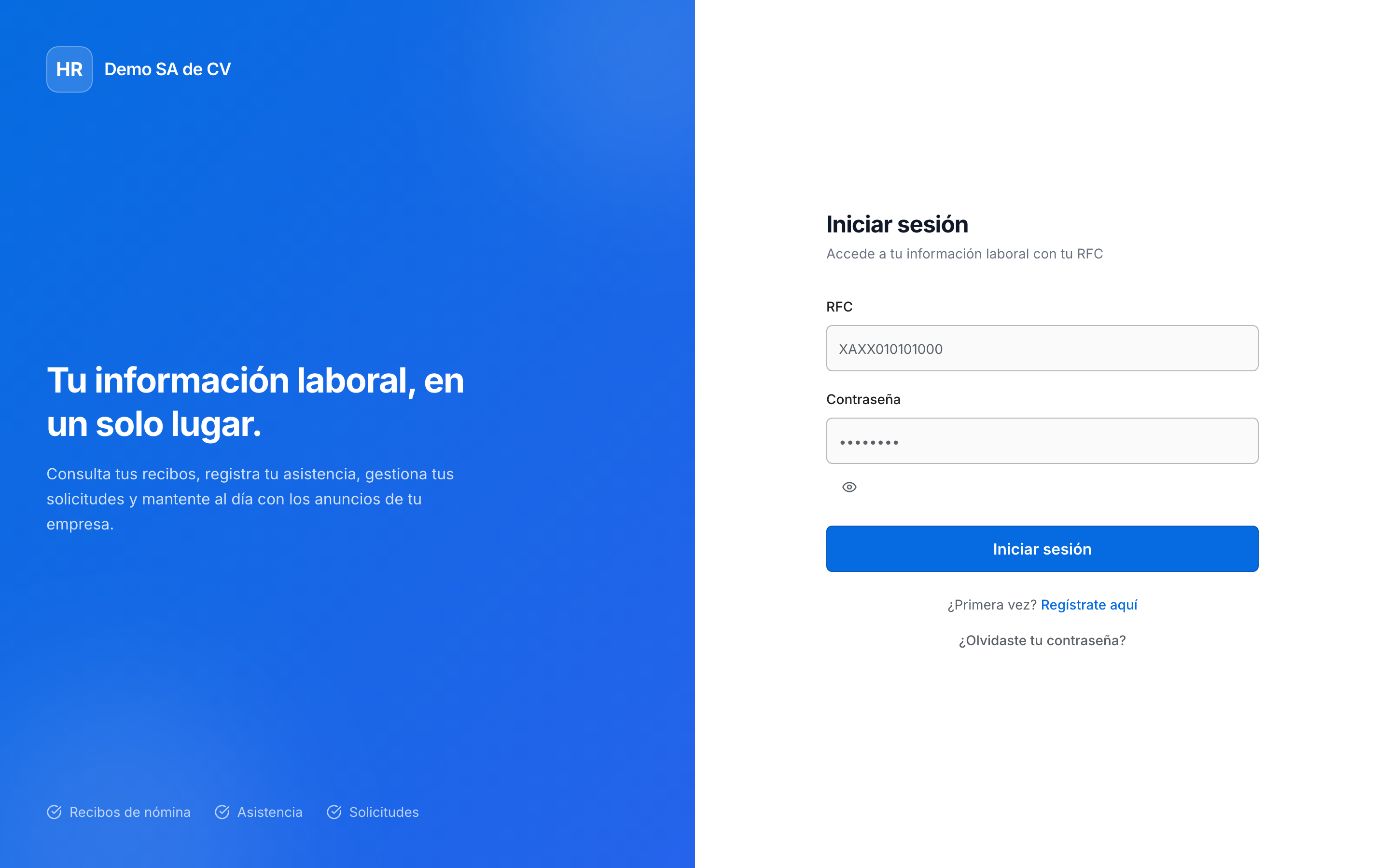 Pantalla de acceso del portal: RFC y contraseña