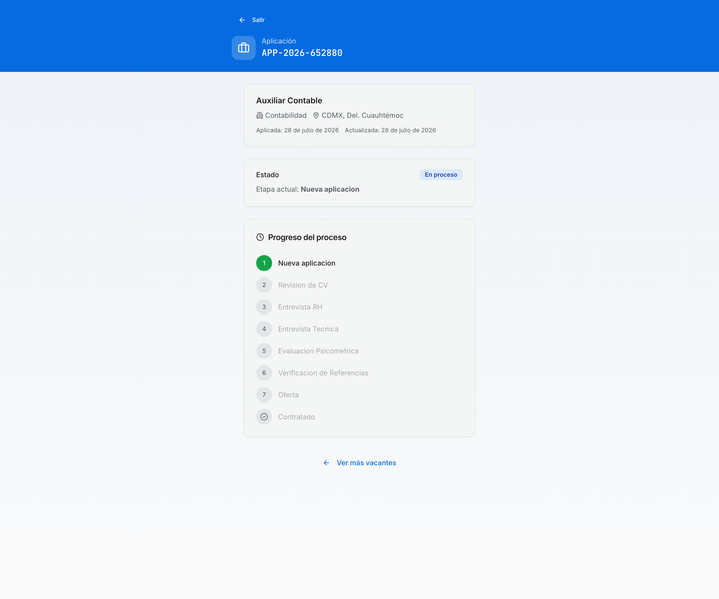 Seguimiento de aplicación por email + código
