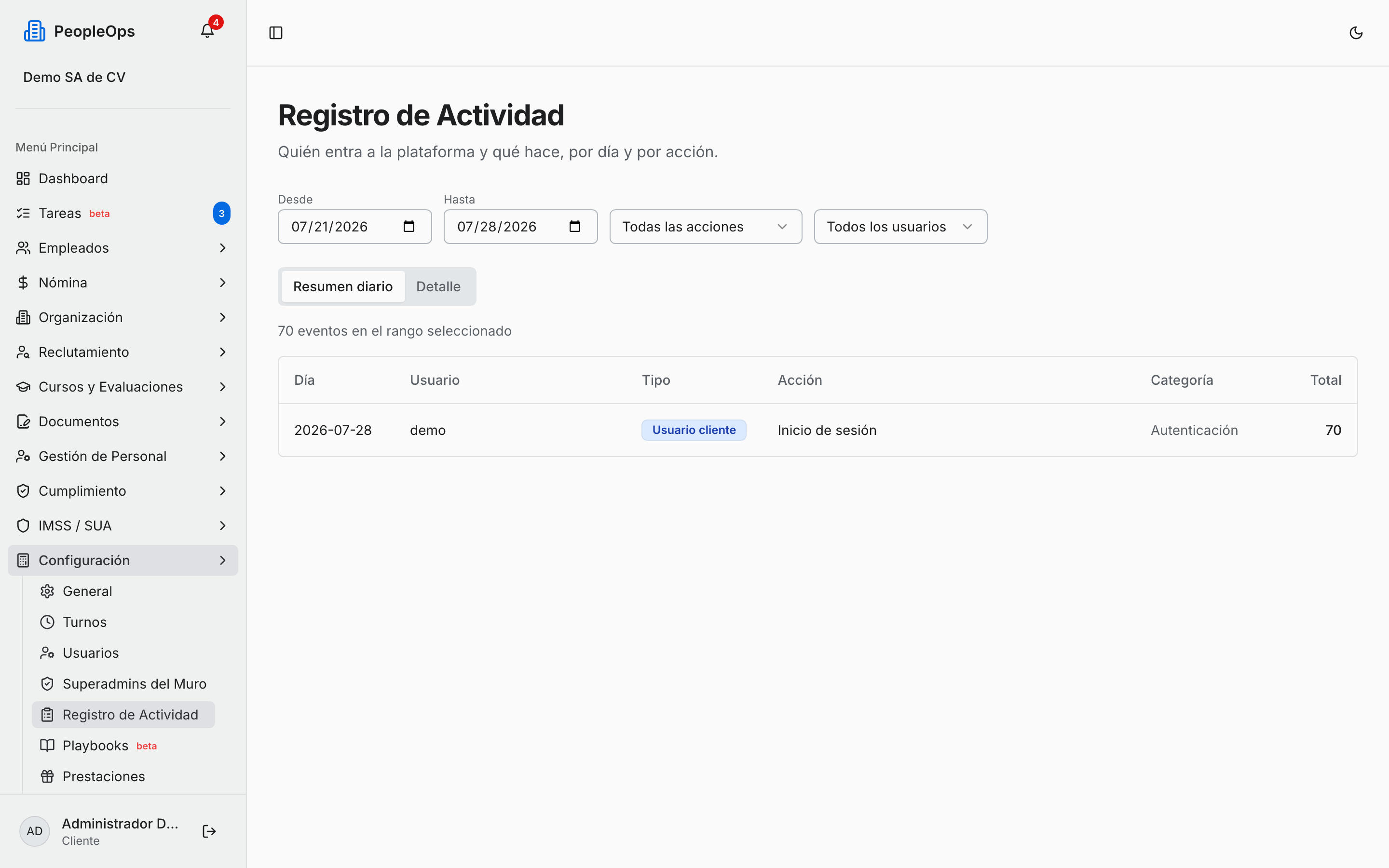 La bitácora de actividad del sistema