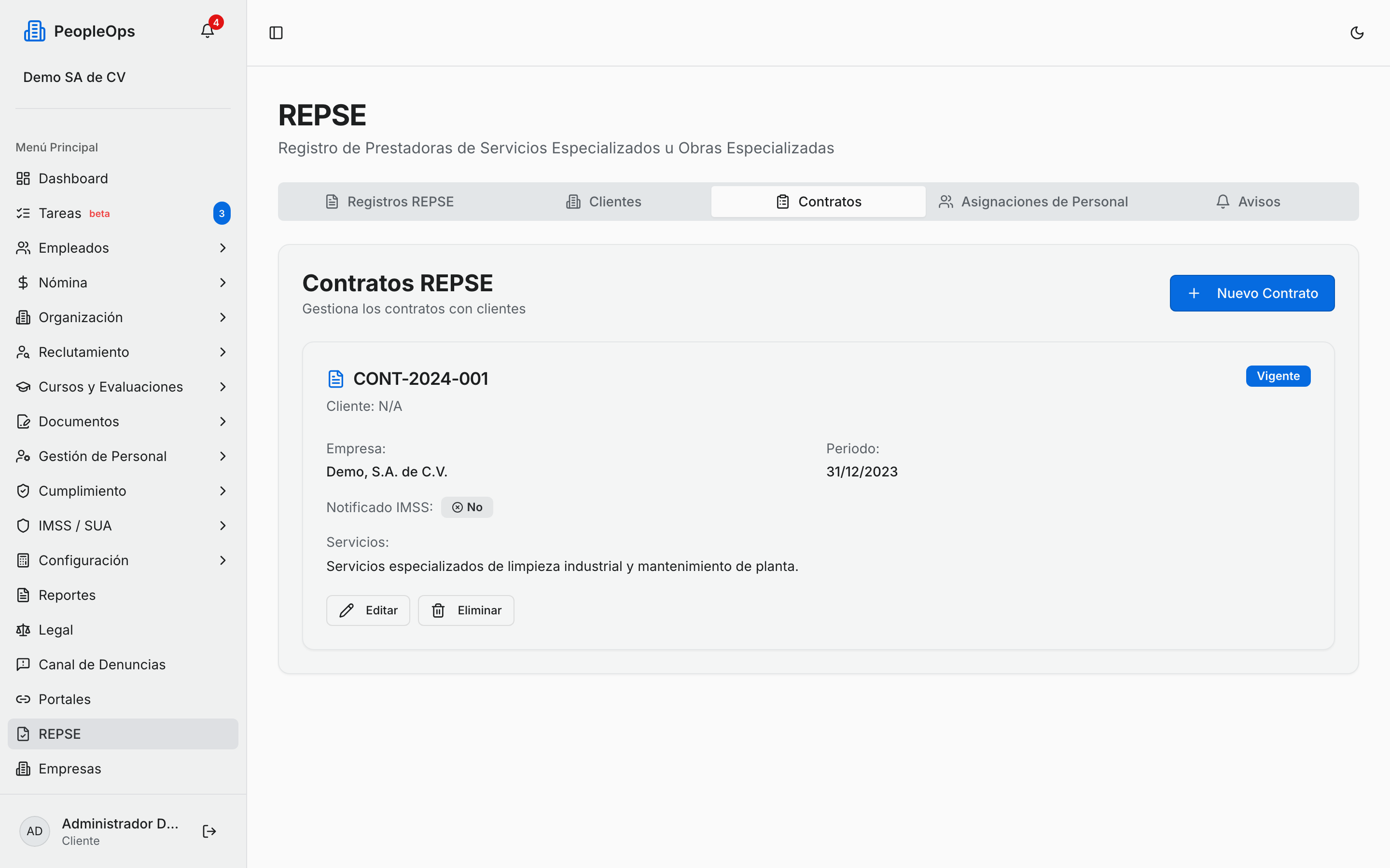 Contrato de servicios especializados