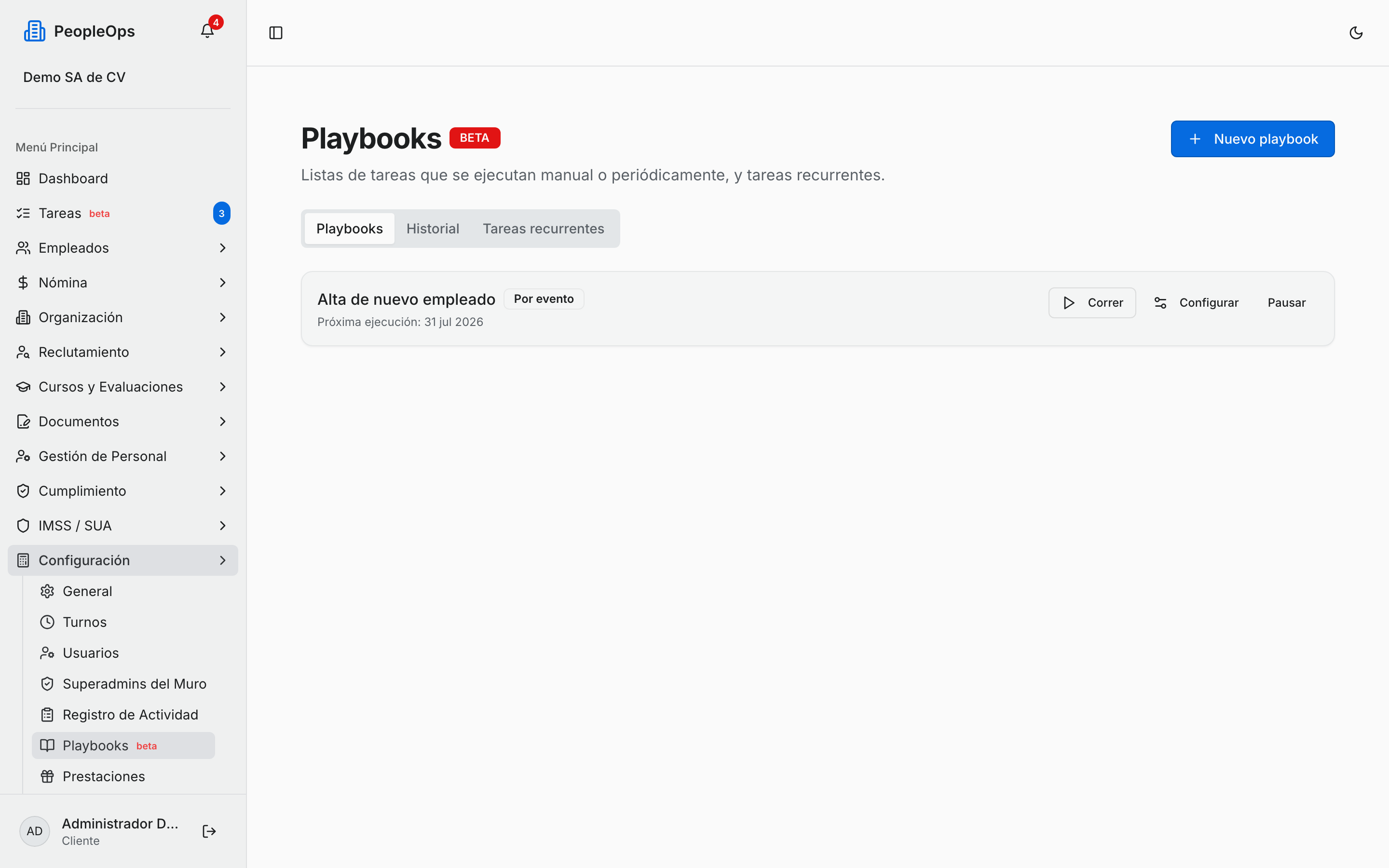 El listado de playbooks