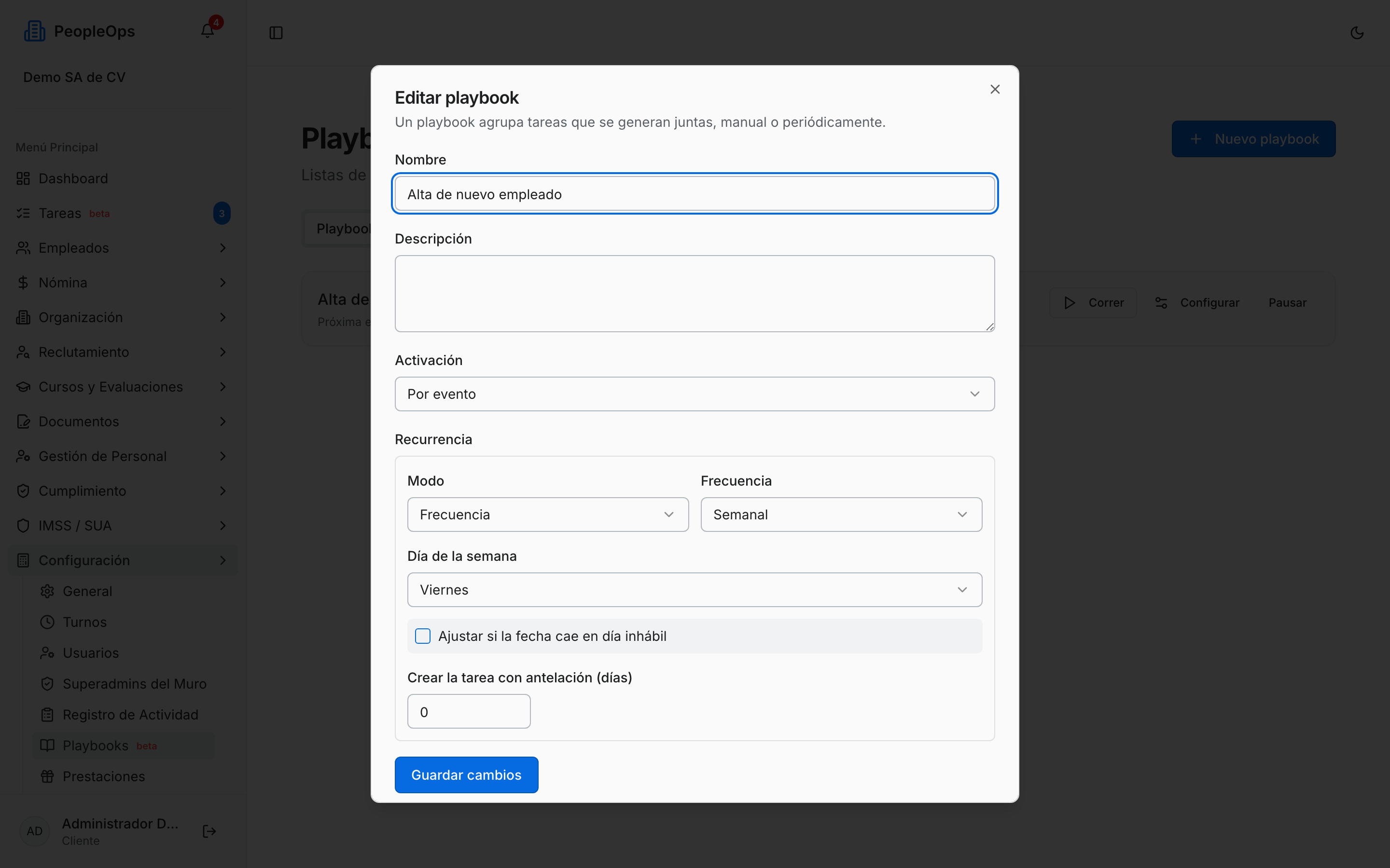 El detalle de un playbook y su forma de activación